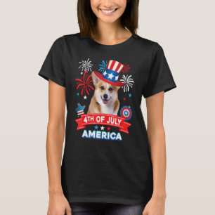 T-shirt 4 juillet Fête Patriotique Corgi Chien Indépendanc