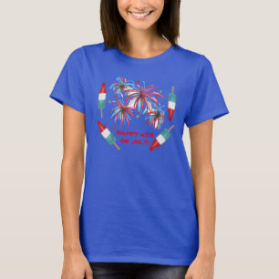 T-shirt 4 juillet Feux d'artifice Popsicles Rouge Blanc Bl