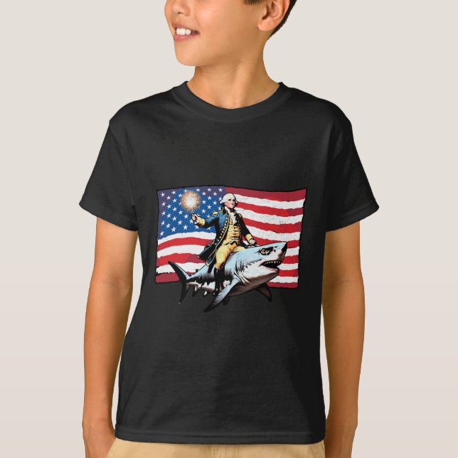 T-shirt 4 juillet George Washington équitation Shark Ameri (Devant)