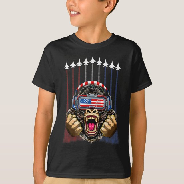 T-shirt 4 juillet Gorilla Lover Drapeau américain Patrio (Devant)
