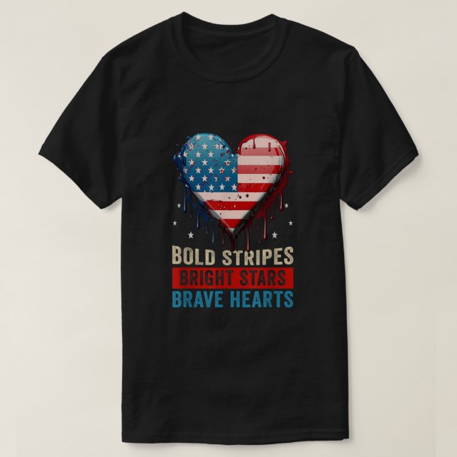 T-shirt 4 juillet Gras Rayures Lumineuses Étoiles Brave Co (Design devant)