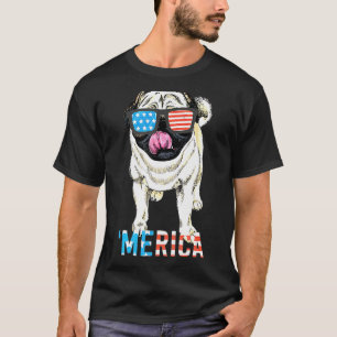 T-shirt 4 juillet Hommes Femmes Enfants Merica Pug Drapeau