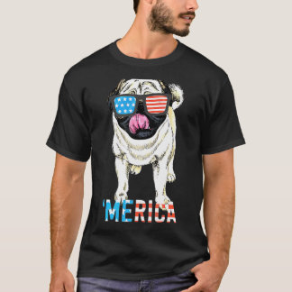 T-shirt 4 juillet Hommes Femmes Enfants Merica Pug Drapeau