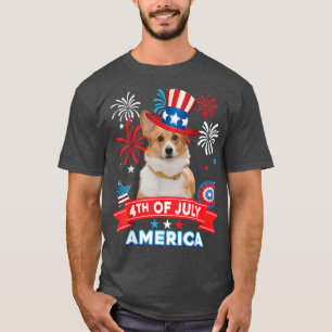 T-shirt 4 juillet Jour de la fête patriotique Chien Corgi 
