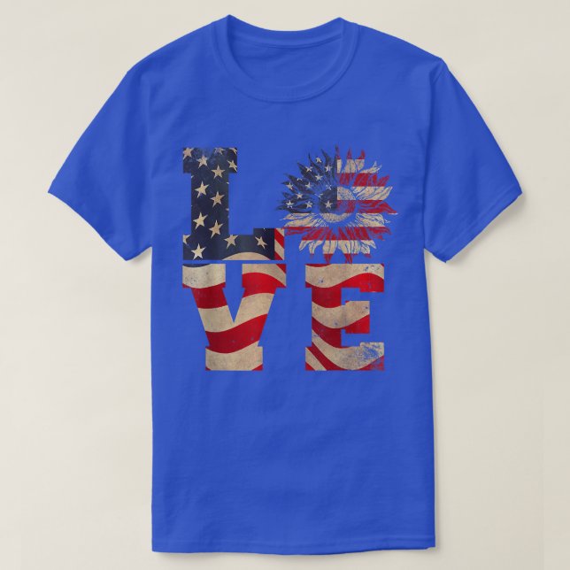 T-shirt 4 juillet Love Sunflower Patriotique drapeau améri (Design devant)