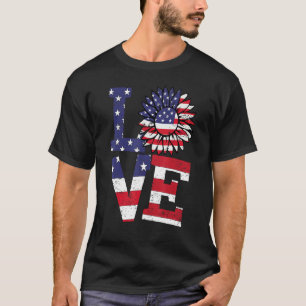 T-shirt 4 juillet Love Sunflower Patriotique drapeau améri