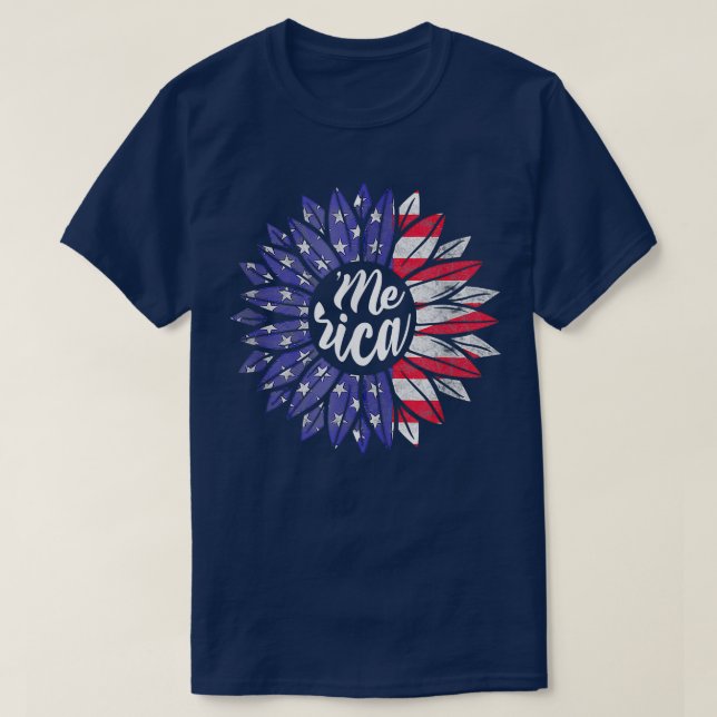 T-shirt 4 juillet Merica Sunflower USA Drapeau Patriotique (Design devant)
