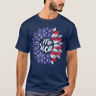 T-shirt 4 juillet Merica Sunflower USA Drapeau Patriotique