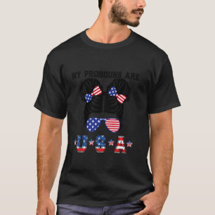 T-shirt 4 juillet Mes Pronounes Sont États-Unis Drapeau Ho