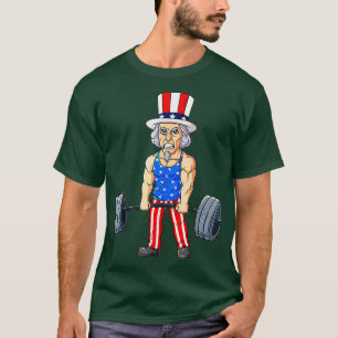 T-shirt 4 juillet Oncle Sam Weighlifting Funny Deadlift