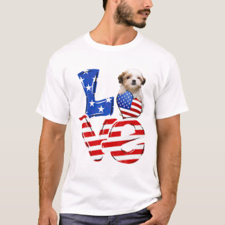 T-shirt 4 juillet Patriotique AMOUR Teddy Bear Chien Améri