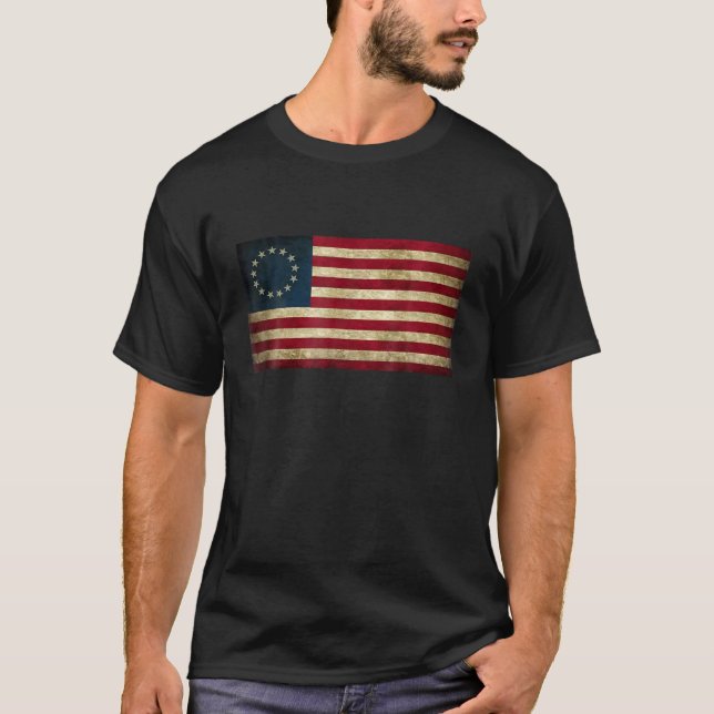 T-shirt 4 juillet Patriotique Betsy Ross drapeau de batail (Devant)