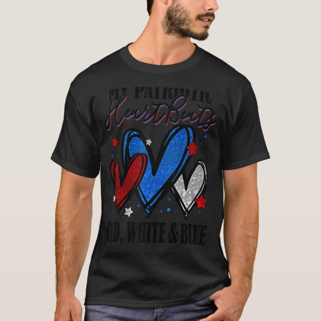 T-shirt 4 juillet Patriotique Coeurs Pour Hommes Femmes Ro (Devant)