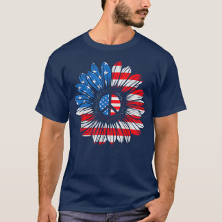 T-shirt 4 juillet, Peace Sunflower Liberté américaine USA 