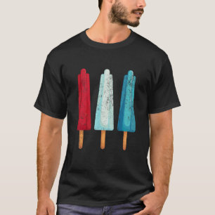 T-shirt 4 juillet Popsicle Rouge Blanc Bleu Bleu Américain