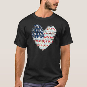 T-shirt 4 juillet Pour Femmes Drapeau Américain Coeur Flor