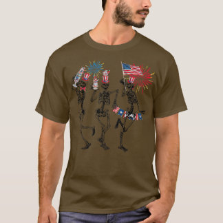 T-shirt 4 juillet Skeleton Dansant Rouge Blanc B