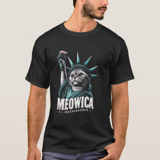 T-shirt 4 juillet Statue de la Liberté Chat Meowica Indépe