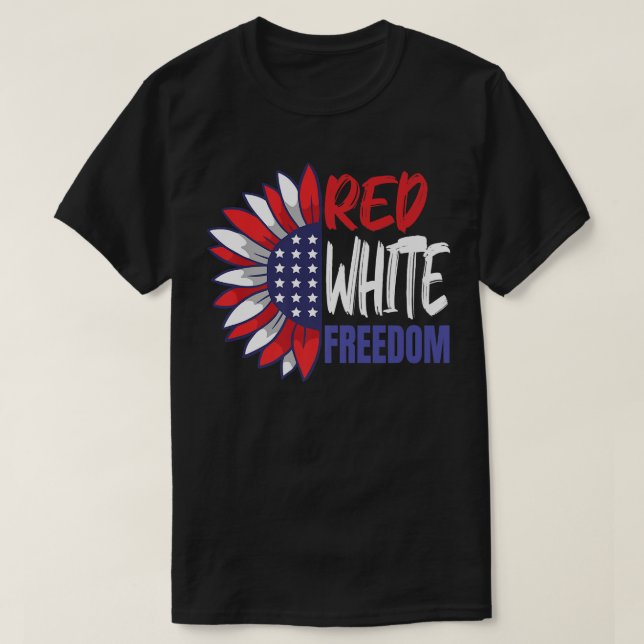T-shirt 4 juillet Sunflower Drapeau Américain Rouge Blanc  (Design devant)