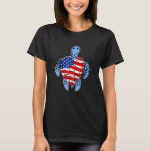 T-shirt 4 juillet Turtle American Flag Marine Wildlife Sea