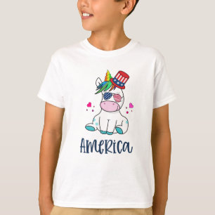 T-shirt 4 juillet Unicorne avec les États-Unis Drapeau lun