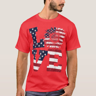 T-shirt 4 juillet USA Love Sunflower Patriotique Américain