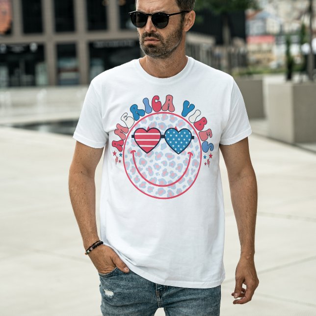 T-shirt 4 juillet'AMÉRIQUE VIBES PERSONNALISÉ SMILEY FACE (Créateur téléchargé)