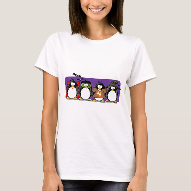 T-shirt 4 pingouins d'Halloween (Devant)