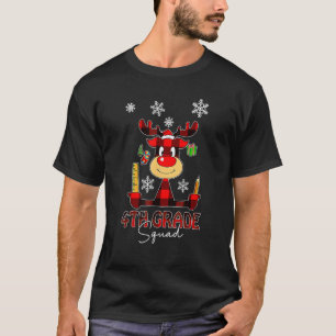 T-shirt 4e année Escadron Plaid Reindeer Santa Hat Enseign
