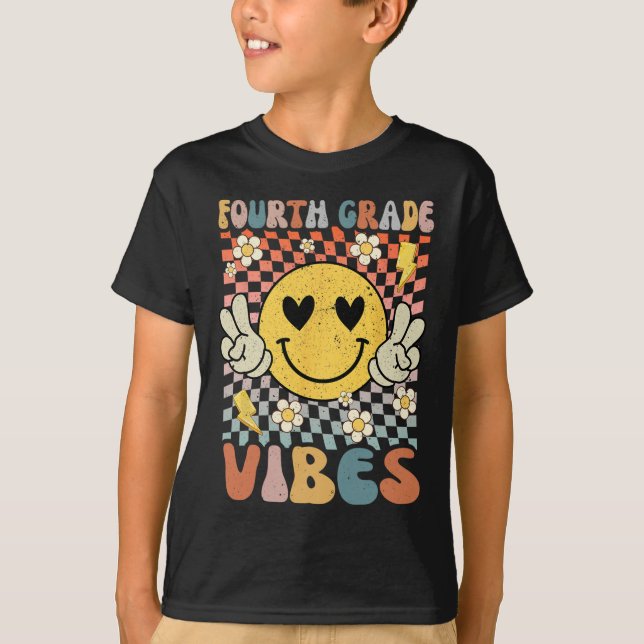 T-shirt 4e année Vibes 4e année Retro Enseignant 1er jour (Devant)