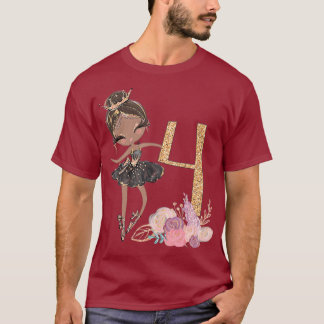 T-shirt 4e anniversaire Ballerina Dancer Ballet Black Girl