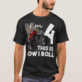 T-shirt 4e anniversaire Boy Monster Camion 4 ans Cadeau