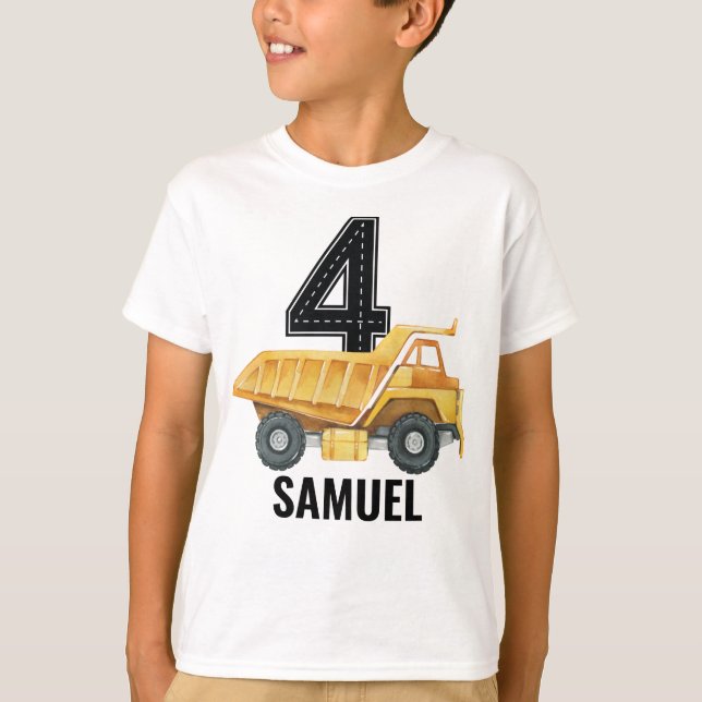 T-shirt 4e anniversaire Construction Camion Camion Camion  (Devant)