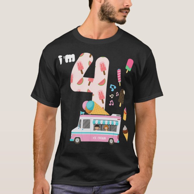 T-shirt 4e anniversaire Crème de glace Équipage de camion  (Devant)