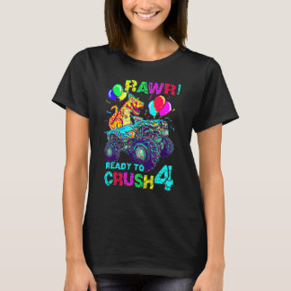 T-shirt 4e anniversaire Dinosaur Monster Truck Rawer Quatr