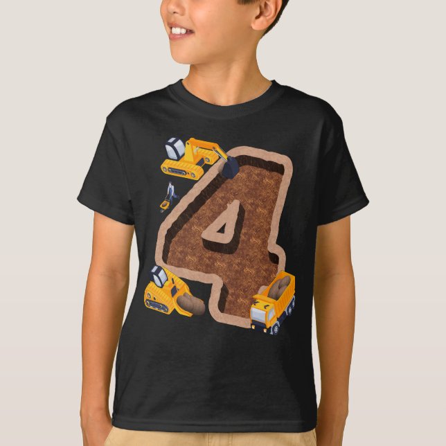 T-shirt 4e anniversaire Excavateur de construction Véhicul (Devant)