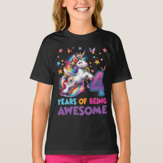 T-shirt 4e anniversaire fille Unicorn Rainbow fête Anniver