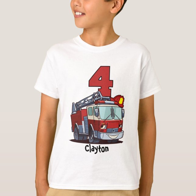 T-shirt 4ème Camion de pompiers d'anniversaire (Devant)