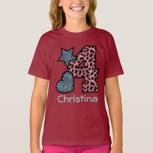 T-shirt 4ème LÉOPARD de fille d'anniversaire V44G 4 an