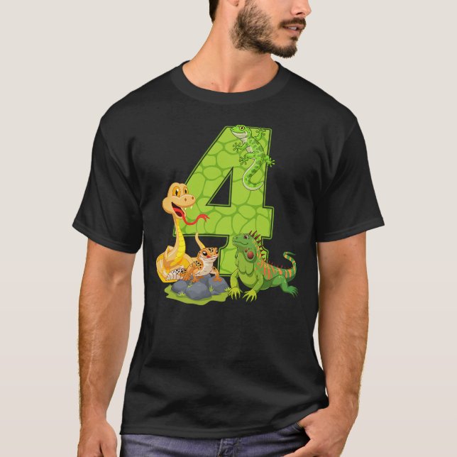 T-shirt 4th Birthday Snake Lizard Reptile 4 Year Old Birth (Devant)