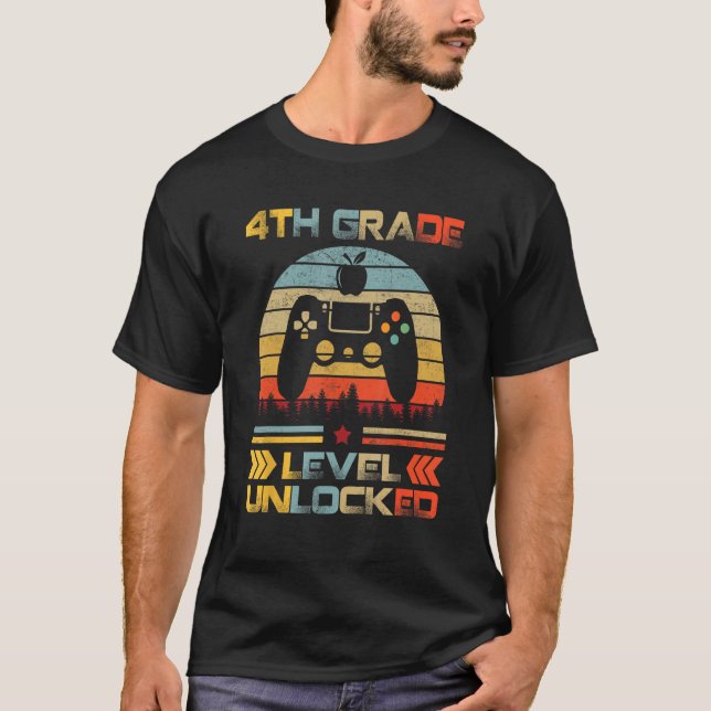 T-shirt 4th Grade Level Unlocked Gamer First Day Of School (Devant)