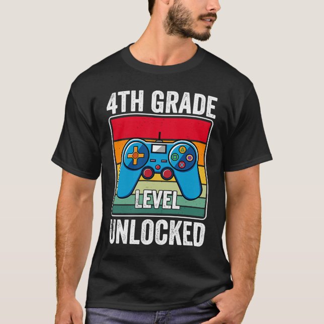T-shirt 4th Grade Level Unlocked Video Game Back to School (Devant)