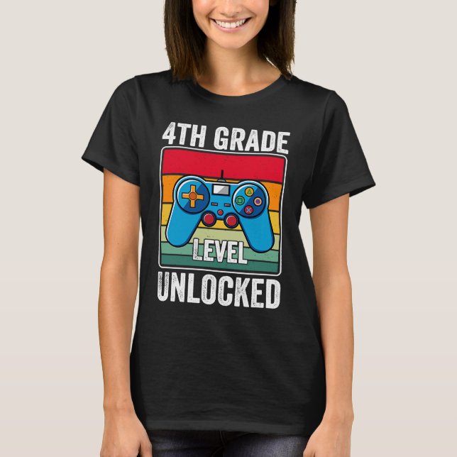 T-shirt 4th Grade Level Unlocked Video Game Back to School (Devant)