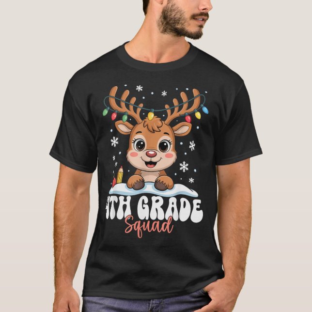 T-shirt 4th Grade Squad Reindeer Christmas Lights Cute Win (Devant)
