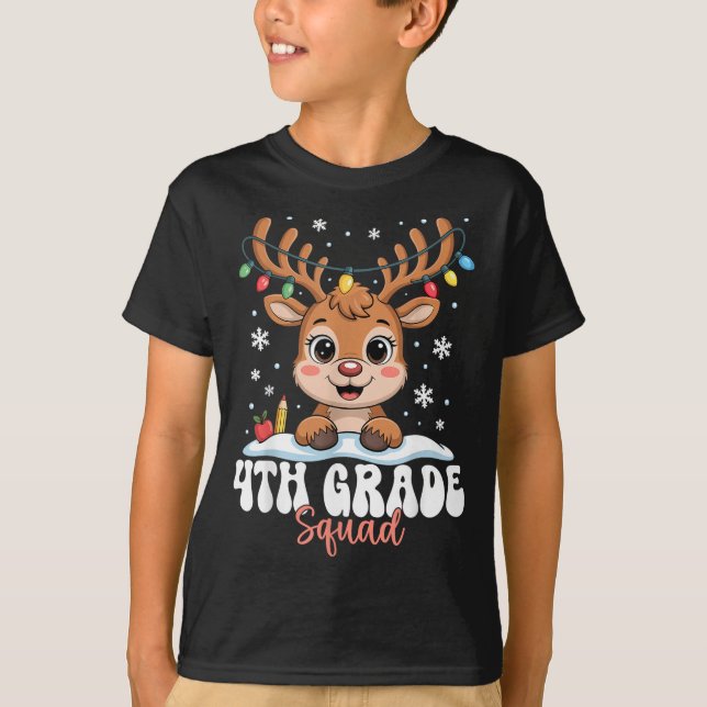 T-shirt 4th Grade Squad Reindeer Christmas Lights Cute Win (Devant)
