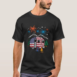 T-shirt 4Th July Camper Van Us Flag Patriotic Camg