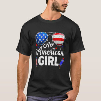 T-shirt 4th Of July All American Girls Kids Us Flag Sungla