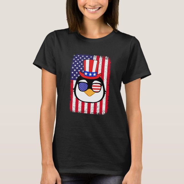 T-shirt 4th Of July American Flag Patriotic Penguin Sungla (Devant)