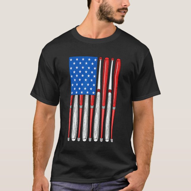 T-shirt 4th Of July Baseball Softball Flag American Flag (Devant)