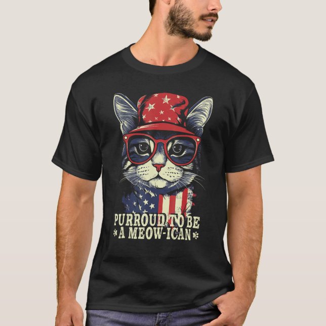 T-shirt 4th of July Cat Purroud To Be A Meowican, Patrioti (Devant)